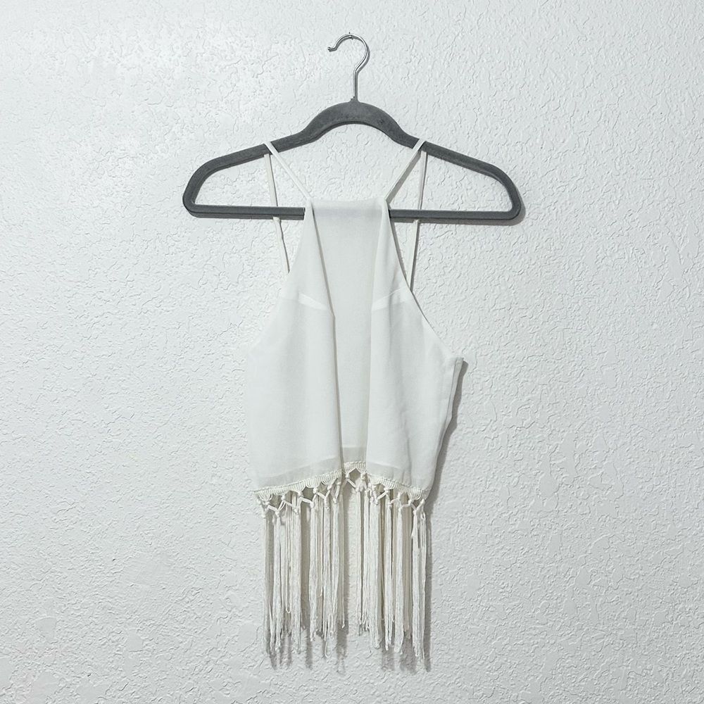 Sheer fringe halter top size small